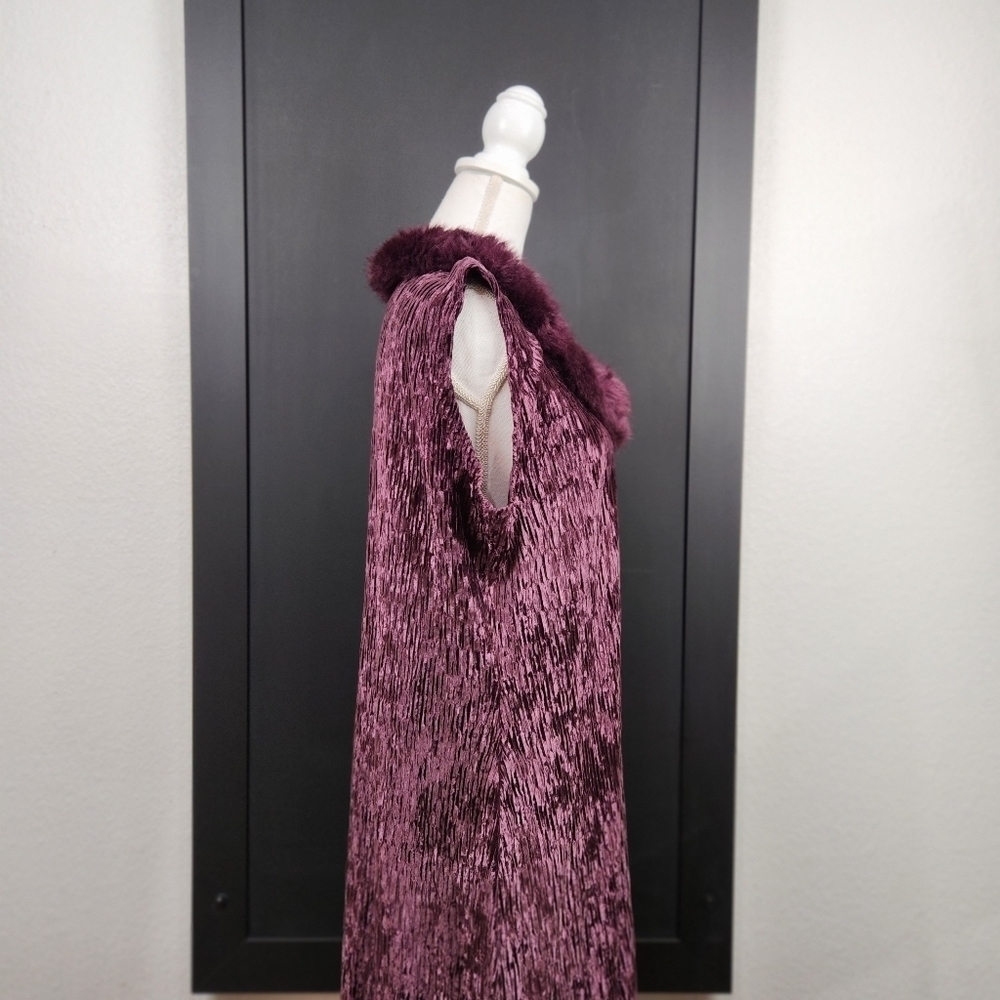 Beautiful Vintage 80's Linda Lundstrom Faux Fur Coller Maxi Dress Size Medium - Picture 5 of 11